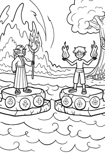 Champions of the Elemental Realms Coloring Page