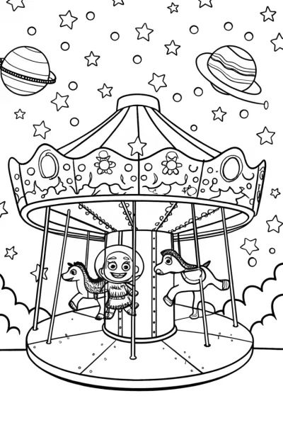 Buzz Lightyear’s Galactic Carousel Coloring Page