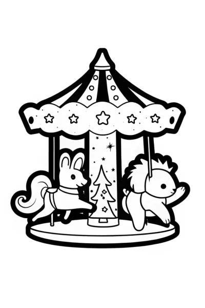 Christmas Village Carousel Coloring Page