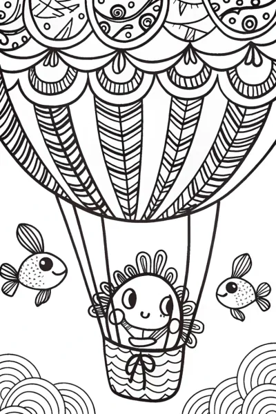 Axolotl’s Dreamy Balloon Ride Coloring Page