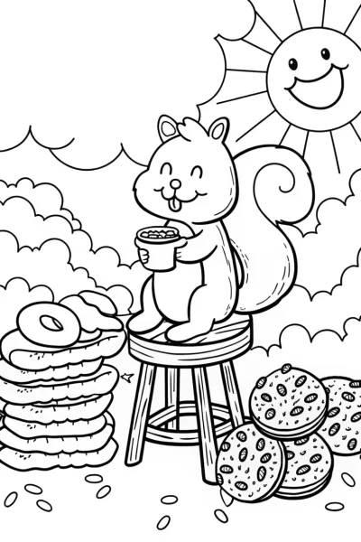 Cheerful Squirrel Cocoa Coloring Page