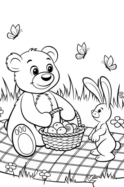 Whimsical Garden Picnic with Benny the Bear and Bunny