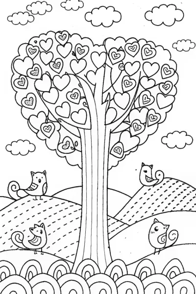 Hearts of Nature’s Melody Coloring Page