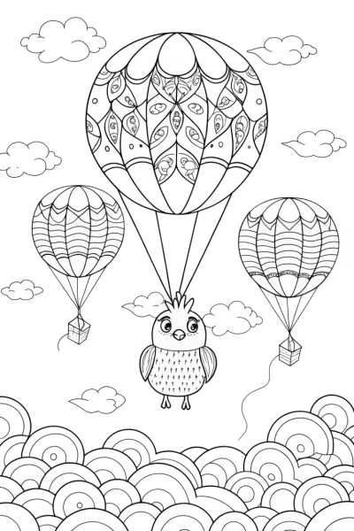 Chick’s Fluffy Balloon Journey Coloring Page