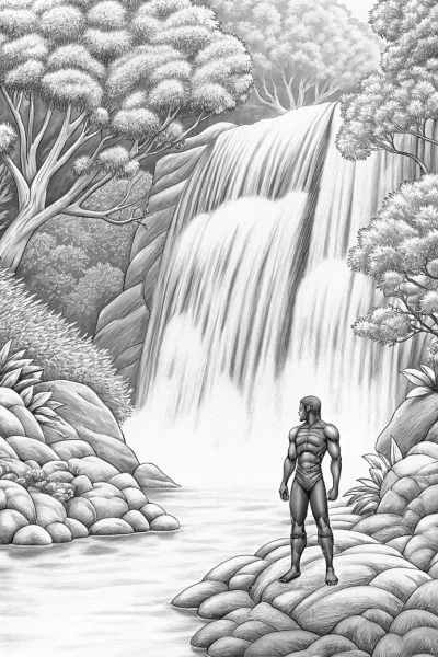 Black Panther by the waterfall