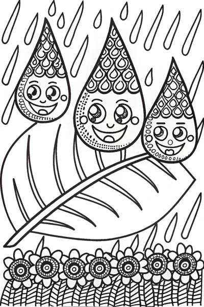 Whimsical Raindrop Race Coloring Page