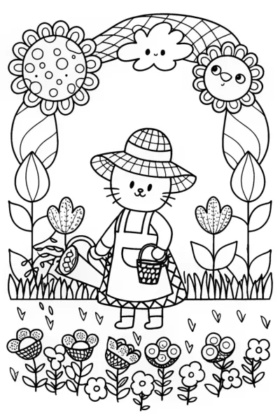 Hello Kitty’s Garden of Whimsy Coloring Page