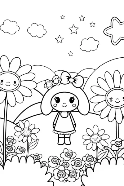 My Melody’s Magical Star Garden Coloring Page