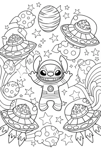 Stitch’s Galactic Adventure Coloring Page