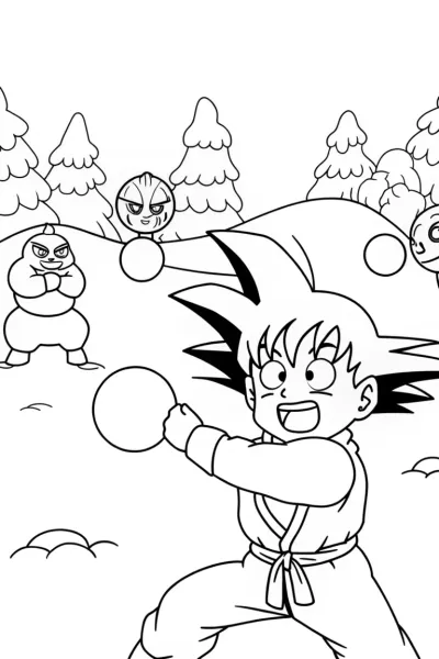 Goku snowball fight with aliens