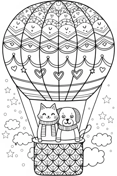 Heartfelt Adventures in the Sky Coloring Page