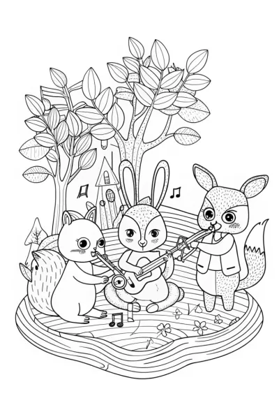 Woodland animals making music