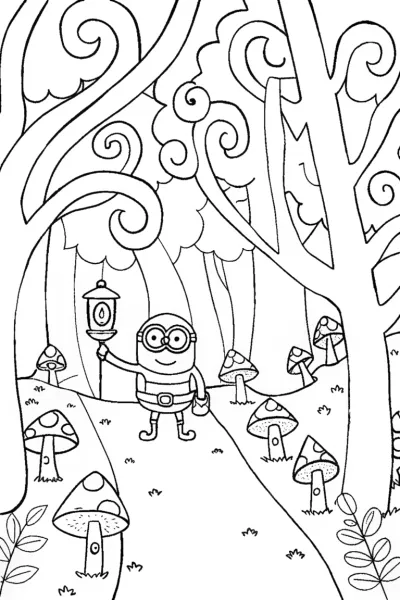 Minion in a Magical Woodland Coloring Page