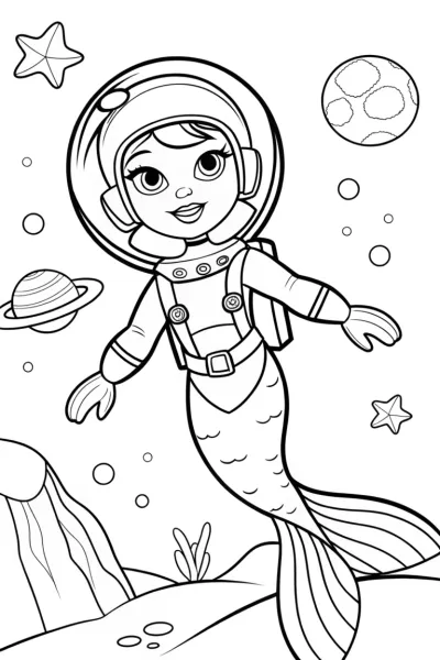 Mermaid astronaut exploring space