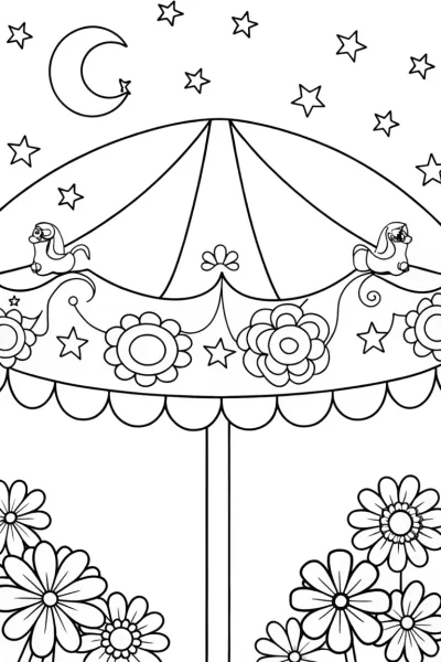 Whimsical Flower Carousel Coloring Page
