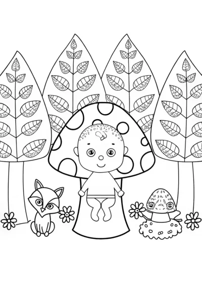 Baby’s Adventure in the Enchanted Forest Coloring Page