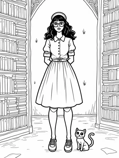 Wednesday Addams as a spooky librarian