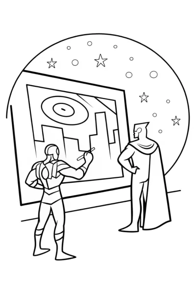Iron Man and Thor’s Cosmic Art Gallery Coloring Page