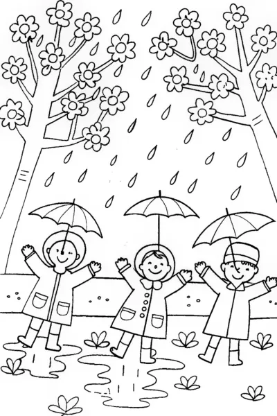 Whimsical Spring Rain Dance Coloring Page