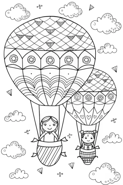 Rainbow High Students Hot Air Balloon Coloring Page