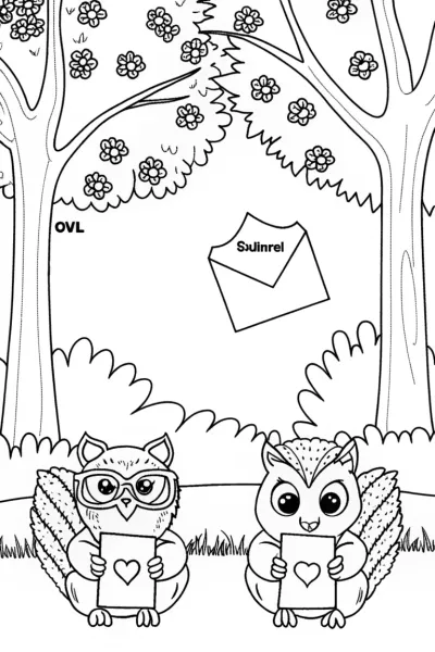 Owl and squirrel love letter exchange