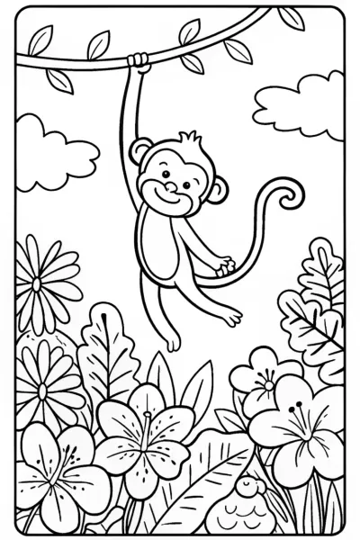 Playful Monkey Jungle Coloring Page