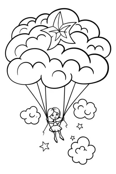 The Fairy’s Dreamy Balloon Ride Coloring Page