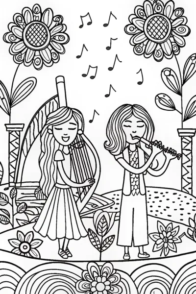 Rainbow High Students’ Enchanted Music Garden Coloring Page