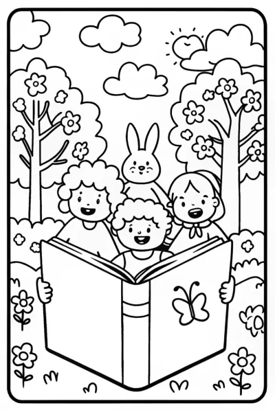 Springtime Storybook Adventure Coloring Page