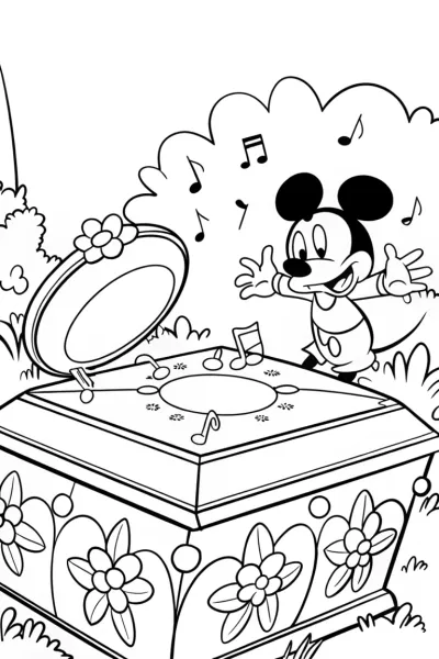 Mickey Mouse’s Magical Music Box Adventure Coloring Page