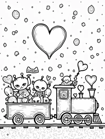 Heart-shaped train in space