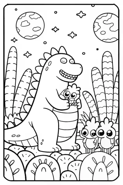 Godzilla’s cosmic escapade coloring page