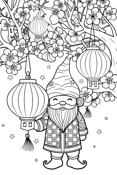 Gnome Festival of Lights Coloring Page