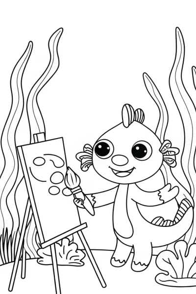 Axolotl’s Magical Art Studio Coloring Page