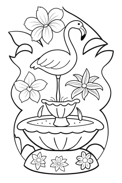 Flamingo Fountain of Dreams Coloring Page
