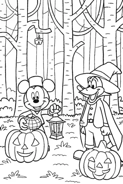 Mickey Mouse and Friends in the Pumpkin Forest Coloring Page