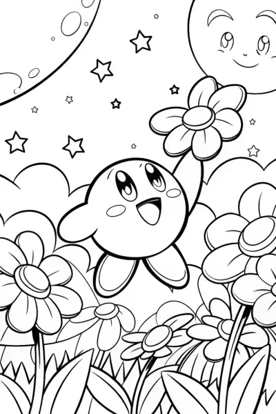 Kirby’s Cosmic Garden Adventure Coloring Page