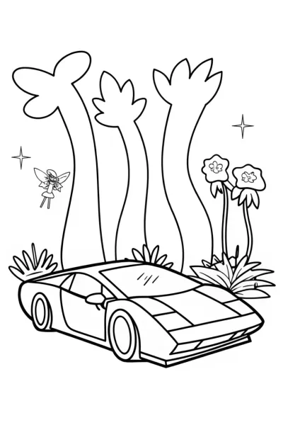 Lamborghini Adventure in Fantasy Land Coloring Page