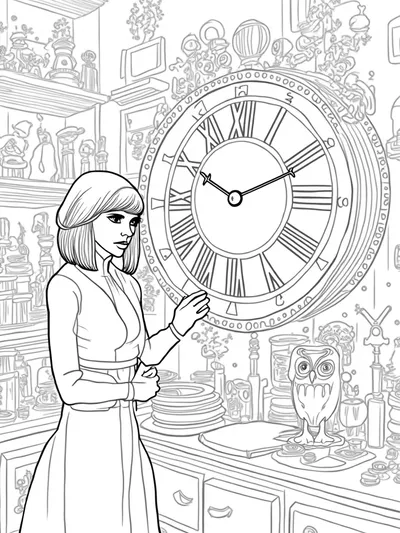 Wednesday Addams in a clock workshop