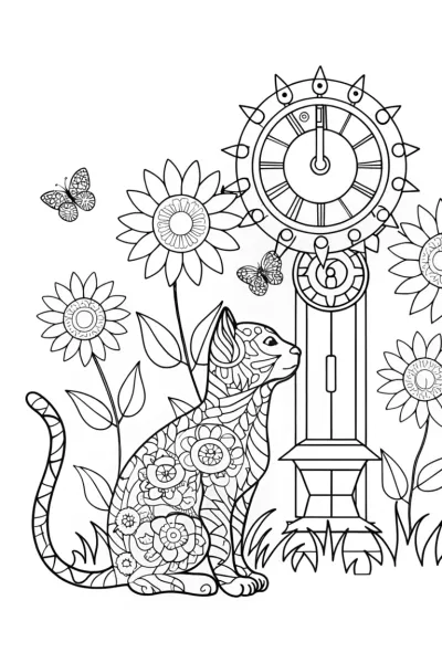 Black Panther in a Timepiece Garden Coloring Page