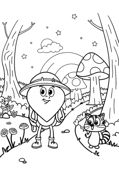 Heart Character Adventure Coloring Page