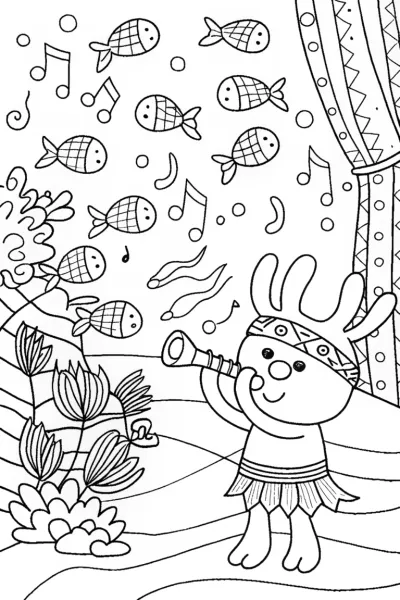 Axolotl’s Underwater Music Festival Coloring Page
