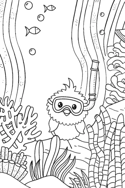 Chick’s Underwater Adventure Coloring Page