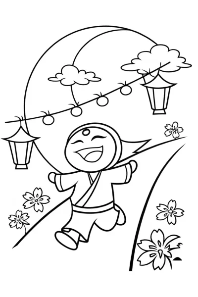 Ninja in the Enchanted Lantern Festival Coloring Page