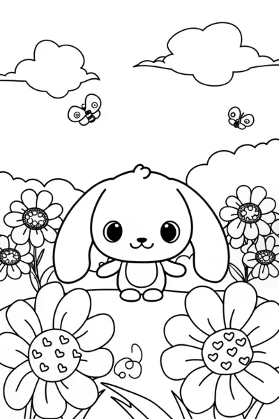 Cinnamoroll’s Floating Garden Adventure Coloring Page
