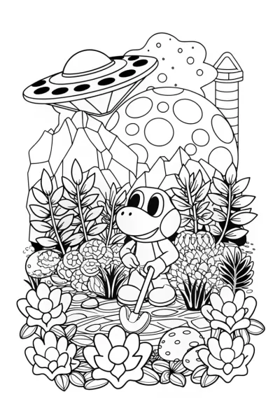 Yoshi gardening on an alien planet