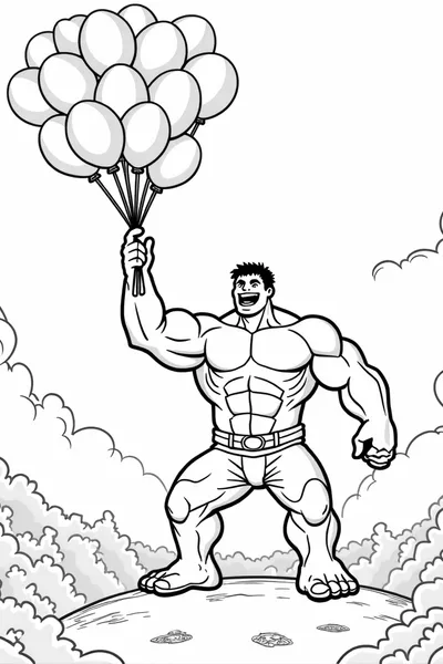 Hulk floating with balloons