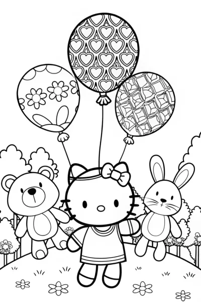 Hello Kitty’s Balloon Buddy Bash Coloring Page