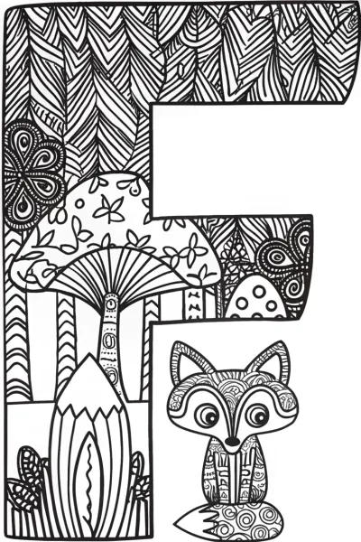 Fantasy Forest Letter ‘F’ Coloring Page