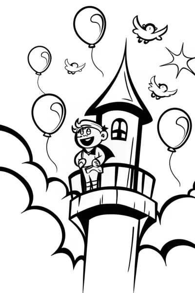 Blippi’s Adventure in the Sky Castle Coloring Page